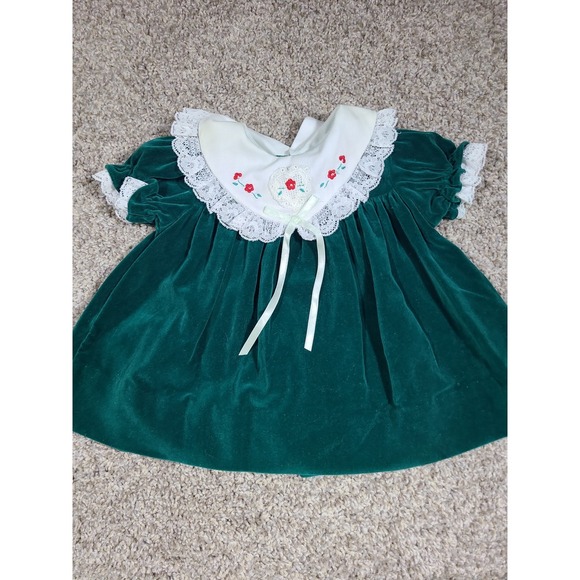 Other - 80's Vintage green velvet baby dress 3-6m